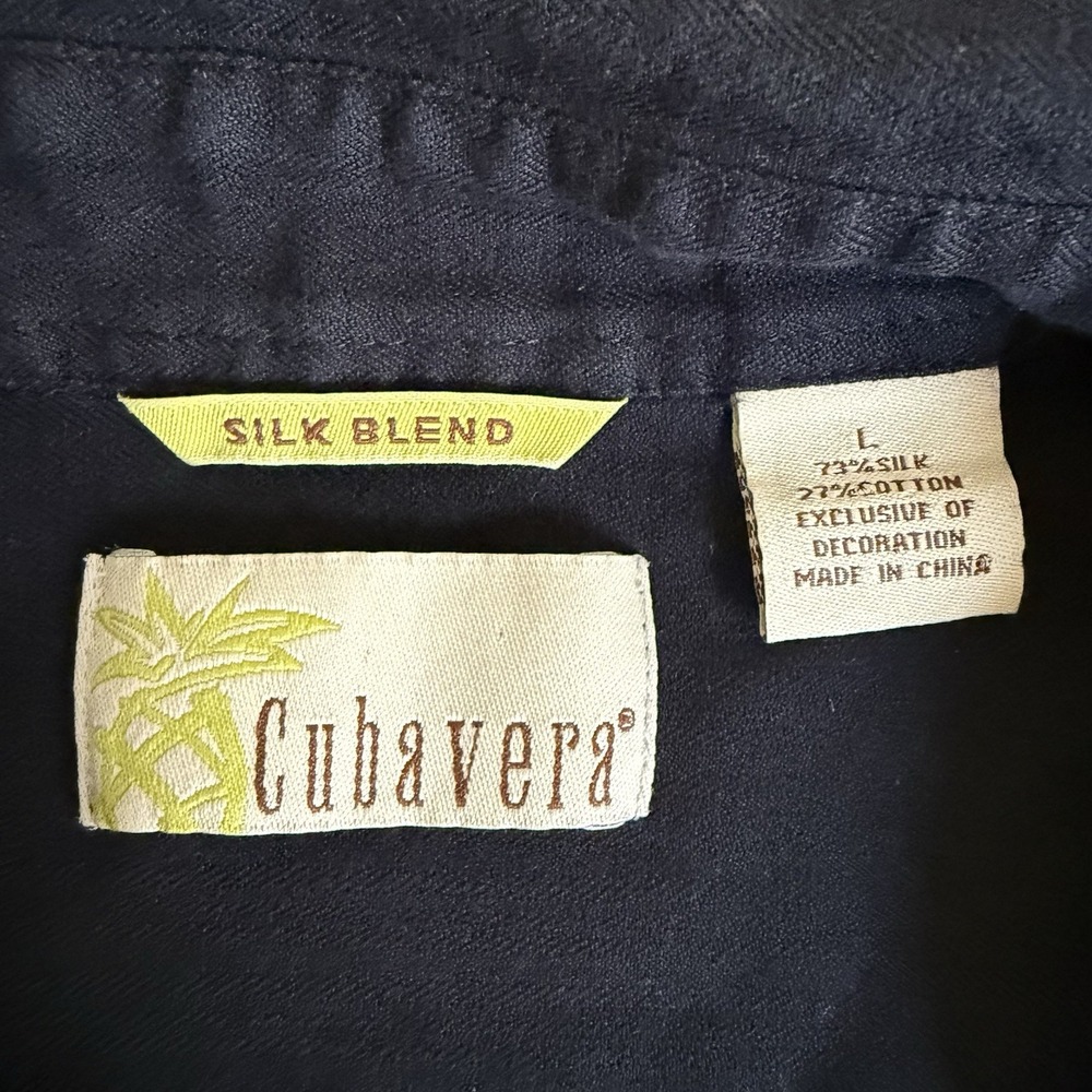 Cubavera Men's Large Black Embroidered Silk‎ Blend Short Sleeve Button Up Shirt - Picture 5 of 7